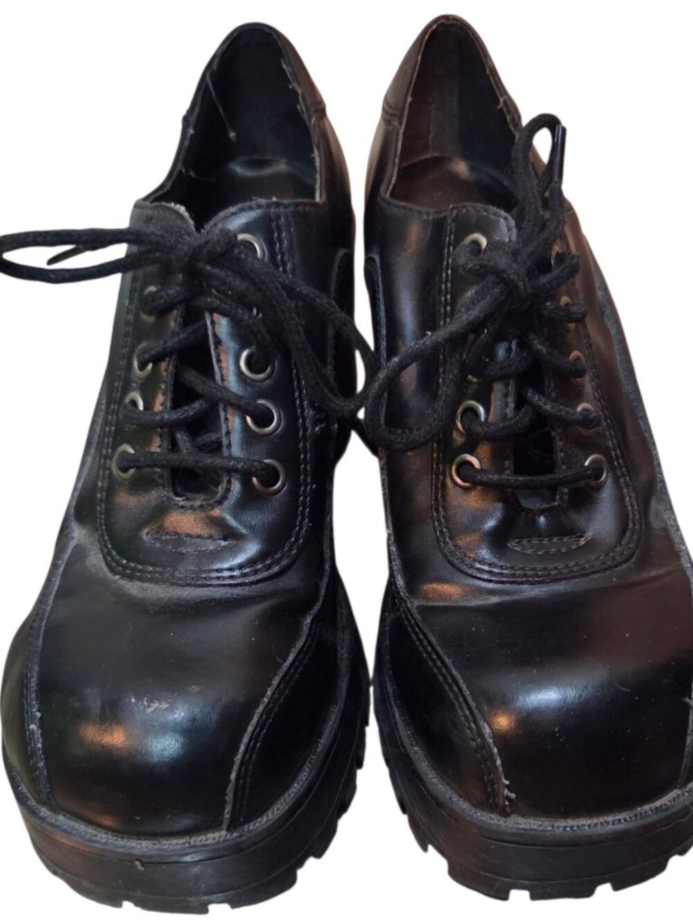 Vintage Mudd Black Faux Vegan Leather Chunky Heel Platform Oxford Sz 7.5 Y2K 90s - Picture 4 of 9